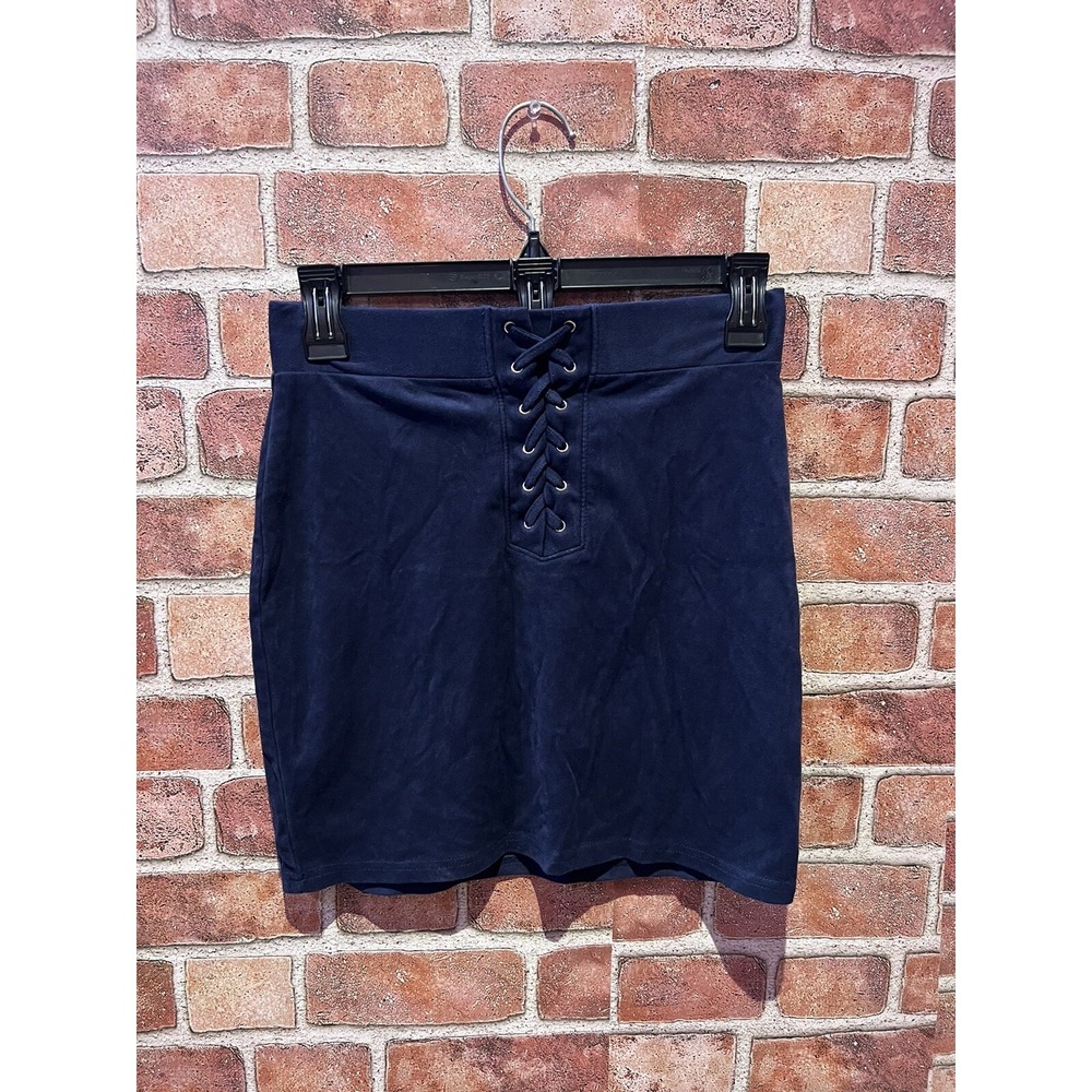 Forever‎ 21 Size M Solid Blue Mini Skirt Elastic Waist Stretch Bodycon Short